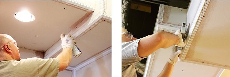 Use Trim-Tex 847 Spray Adhesive to adhere beads to the ceiling detail. Use Trim-Tex 847 Spray Adhesive to adhere beads to the ceiling detail.