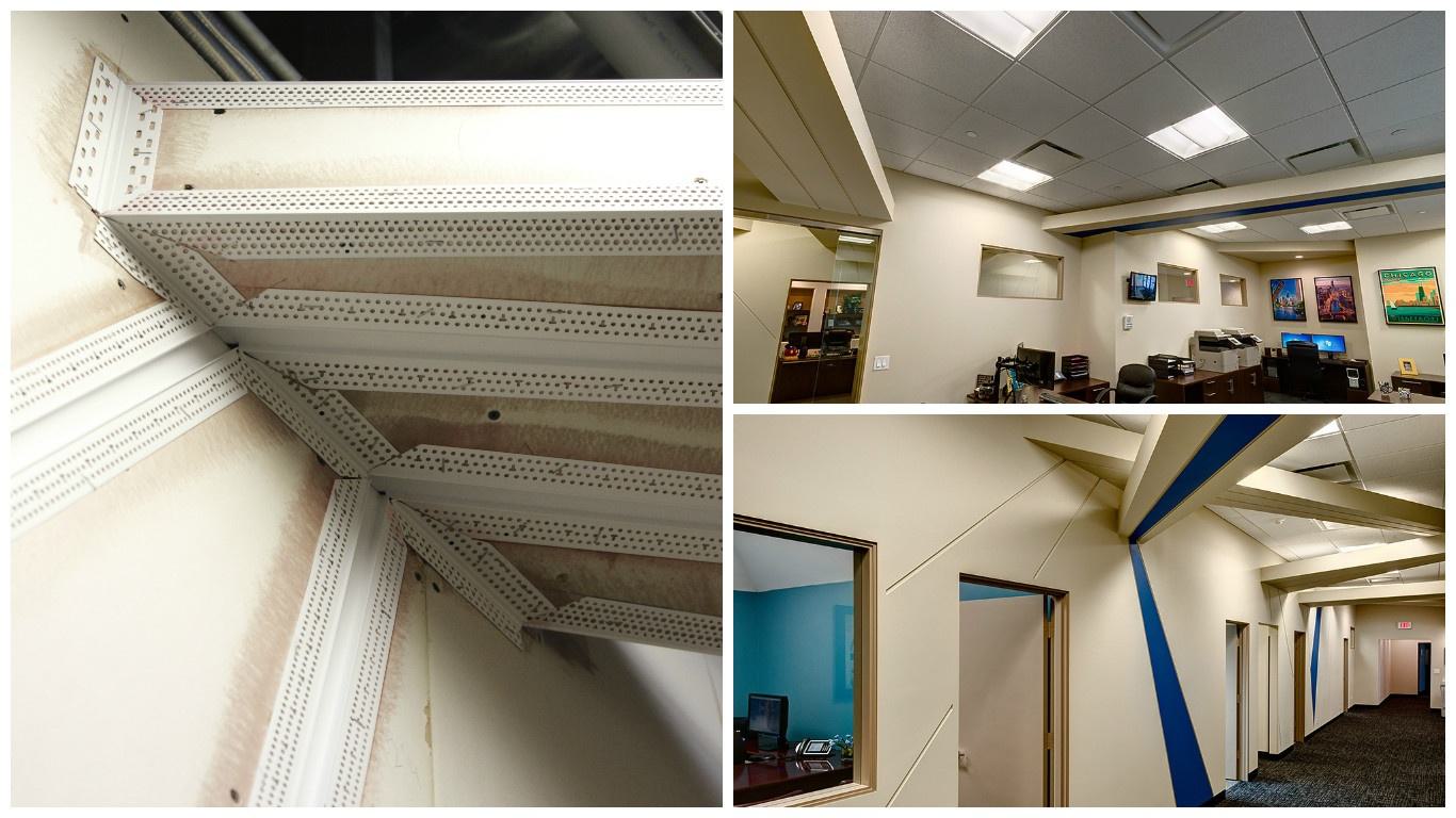 Ceiling beams are created with drywall and reveals. Ceiling beams are created with drywall and reveals.