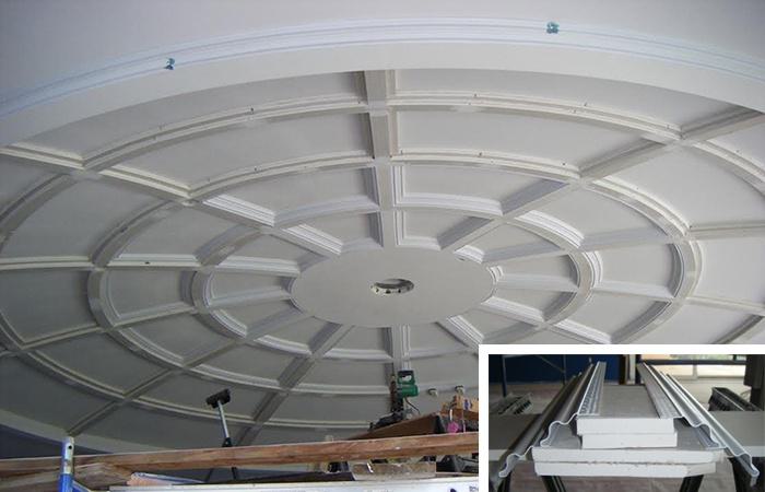 Brian Ward, a Maui resident fasioned five ovens together so he could heat, soften and then bend Trim-Tex layering beads around the multiple forms he constructed for the decorative ceiling detail. Brian Ward, a Maui resident fasioned five ovens together so he could heat, soften and then bend Trim-Tex layering beads around the multiple forms he constructed for the decorative ceiling detail.