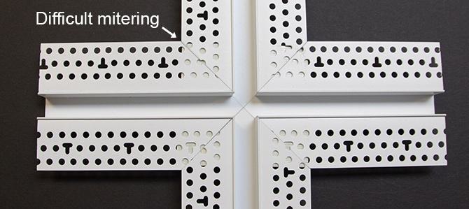 Reveal intersections can require difficult mitering. Reveal intersections can require difficult mitering.