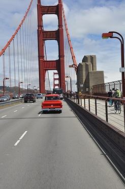 Trim-Tex car crosses the Golden Gate Bridge during the Great Race. Trim-Tex car crosses the Golden Gate Bridge during the Great Race.